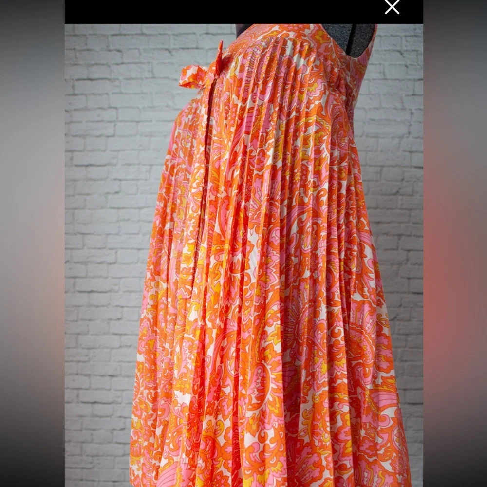 Vintage 60s 70s Paisley Pleated Dress - Picture 5 of 7